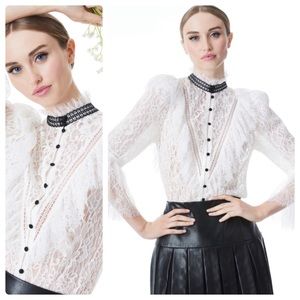 ALICE + OLIVIA Jessia Lace Button Front Blouse